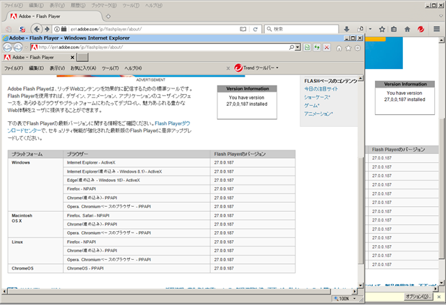 Adobe Flash Player 27.0.0.187 のテスト。 Adobe Flash Player 27.0.0.187 のテスト。