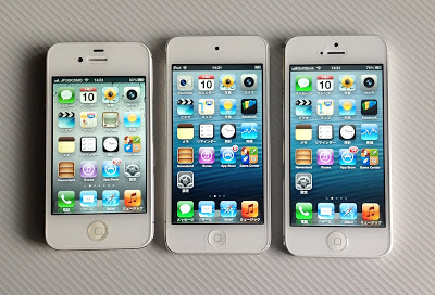 右からiPhone4S、iPod touch第5世代、iPhone5