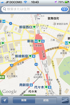 iOS5標準マップ：新宿駅周辺