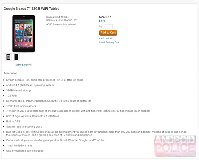 Staples AdvantageにリストアップされたNexus7 32GB：Android Police
