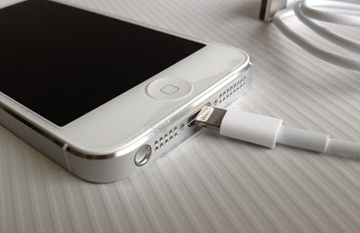 iPhone5にLightningコネクタを差し込んだところ
