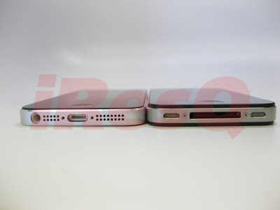 iPhone5(写真左側)とiPhone4の本体側面比較:iResQ