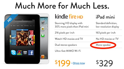 Amazon.com内に掲載されていたKindle Fire HDとiPad miniとのスペックを比較：9to5Mac