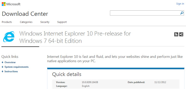 Windows Internet Explorer 10 Pre-release for Windows 7