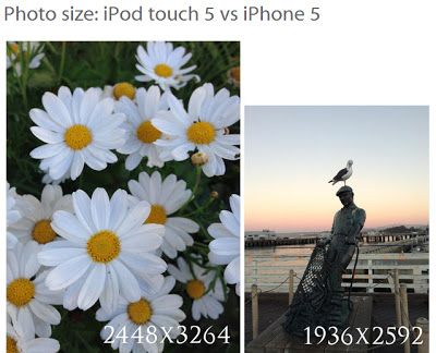 iPhone5（写真左側）とiPod touch第5世代の写真サイズの比較：iMore