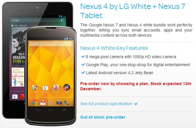 Nexus 4 by LG White + Nexus 7 Tablet